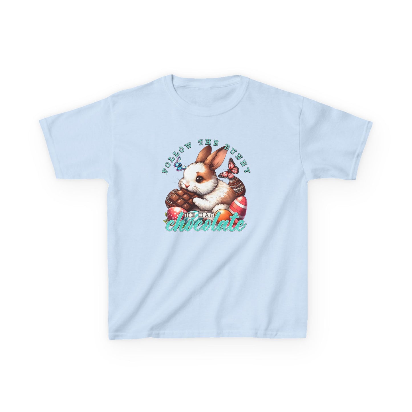 Follow The Bunny He Has Chocolate Kids T-Shirt