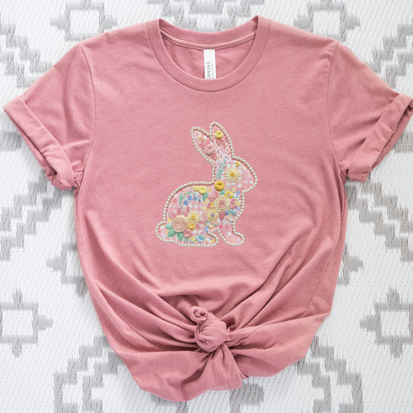 easter bunny shirt, floral bunny shirt, pearl bunny design, easter shirt women, spring graphic tee, cute bunny shirt, easter outfit idea, bunny graphic tee, floral easter shirt, womens easter shirt, spring aesthetic shirt, pastel bunny shirt, easter gift idea, unisex graphic tee, trendy easter shirt