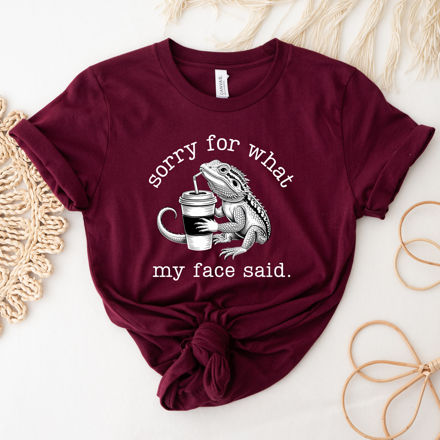 Sorry for what my face said shirt featuring a funny bearded dragon drinking from a cup on a unisex graphic tee. sorry for what my face said shirt, funny bearded dragon shirt, reptile lover tee, sarcastic graphic tee, dragon drinking cup shirt, unisex funny shirt, bearded dragon gift, quirky animal shirt, statement tee, humorous reptile apparel, casual funny tee, animal lover shirt, sarcastic quote shirt, dragon lover shirt, everyday graphic tee