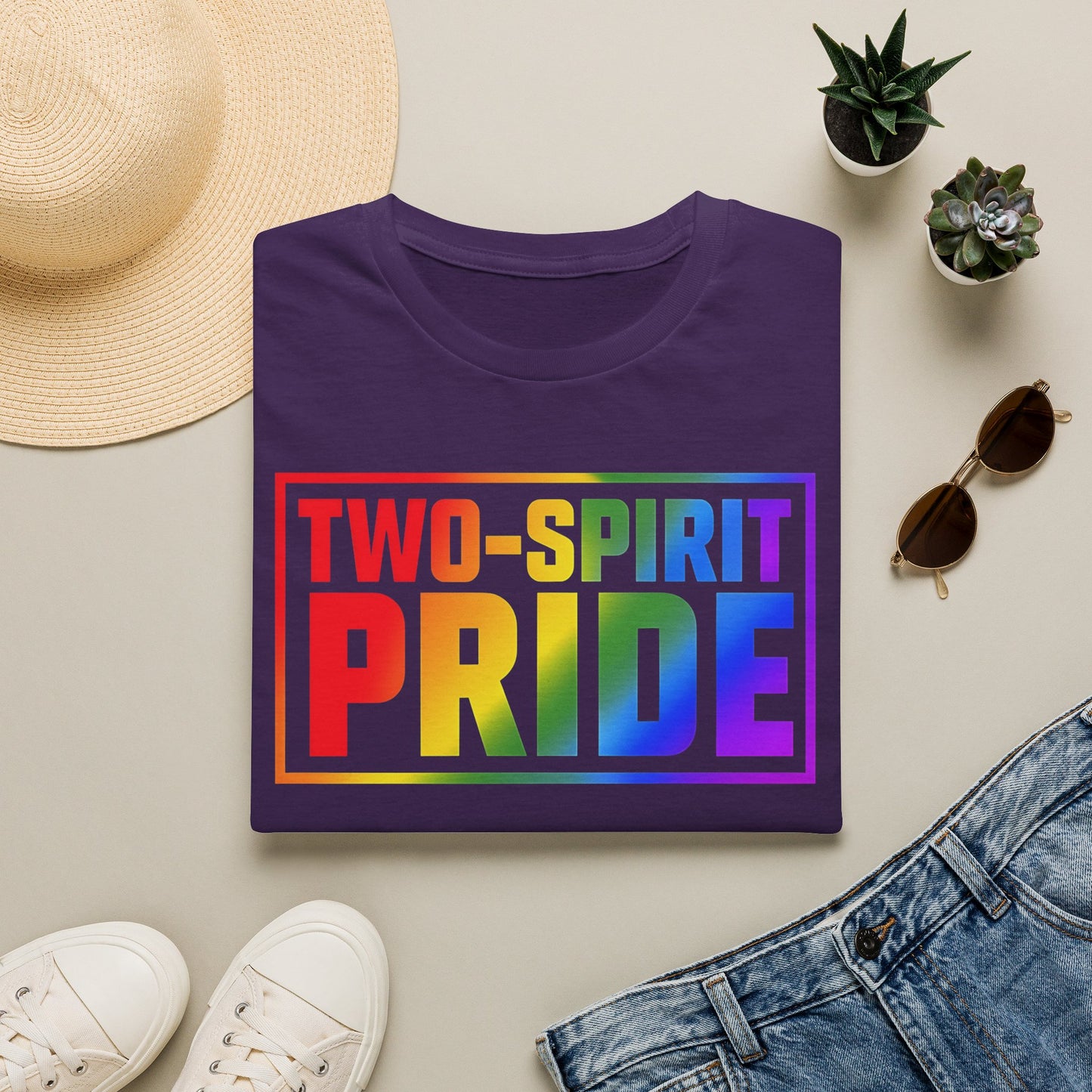 Two-Spirit Pride graphic featuring rainbow lettering and pride colours on a unisex shirt promoting LGBTQ2S+ and Indigenous visibility. Two-Spirit Pride Shirt, Two-Spirit Apparel, LGBTQ2S+ Indigenous Clothing, Indigenous Pride Shirt, Rainbow Pride Tee, Ally Friendly Pride Shirt, Two-Spirit Gift, Indigenous LGBTQ Apparel, Pride Clothing Canada, Inclusive Apparel