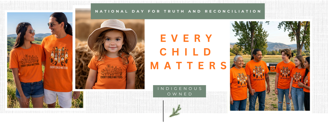 Every Child Matters shirt by Sahdeh Spruce, Indigenous-owned Canadian brand.