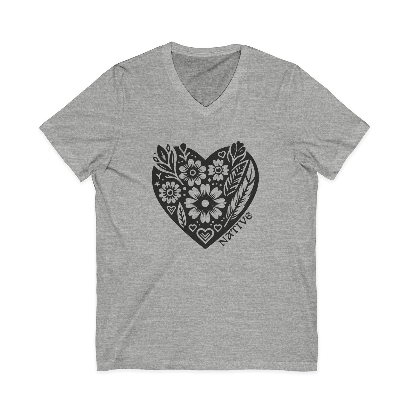 Native Heart Floral Unisex V-Neck T-Shirt