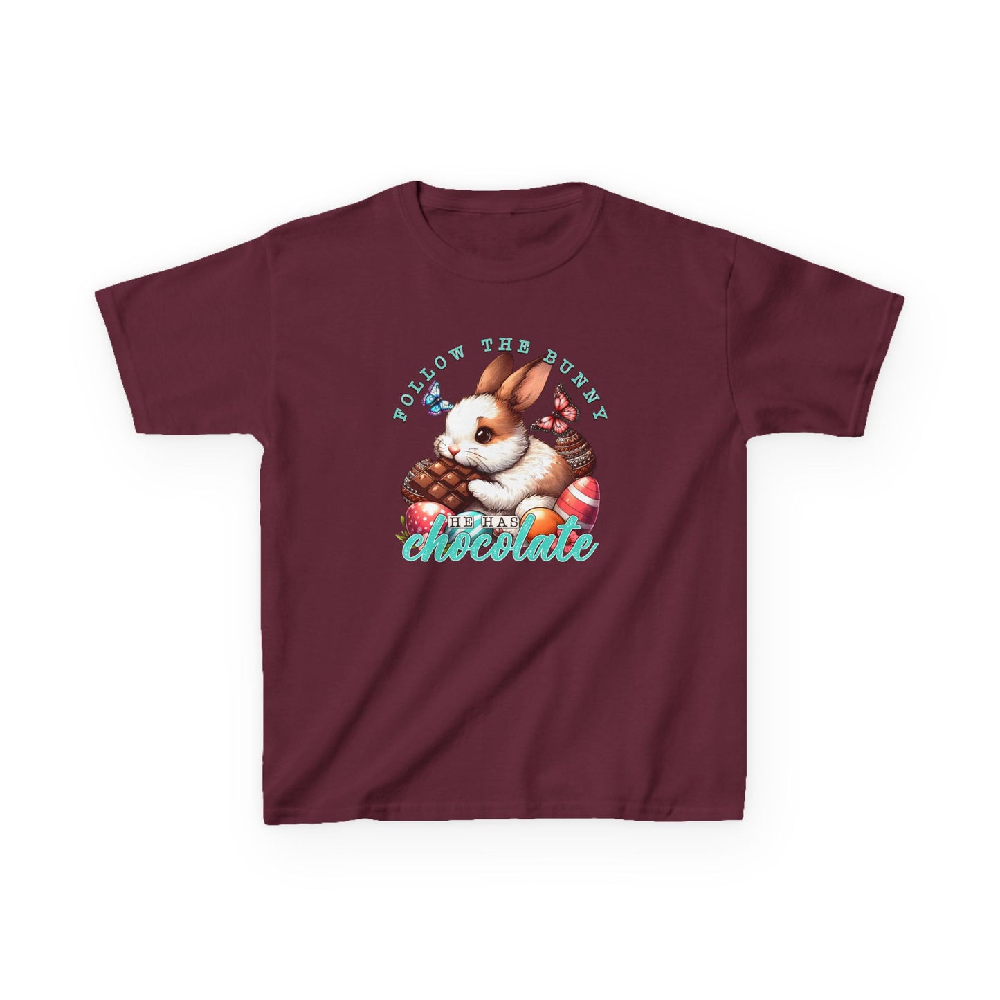 Follow The Bunny He Has Chocolate Kids T-Shirt