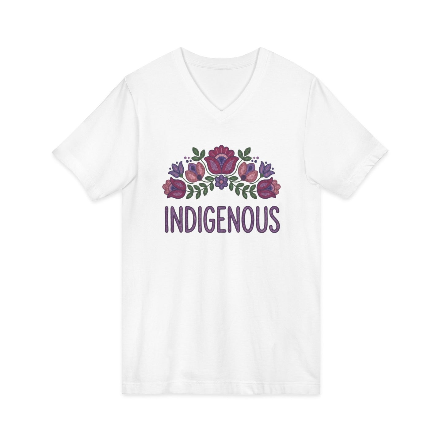 Indigenous Beaded Floral Unisex V-Neck T-Shirt