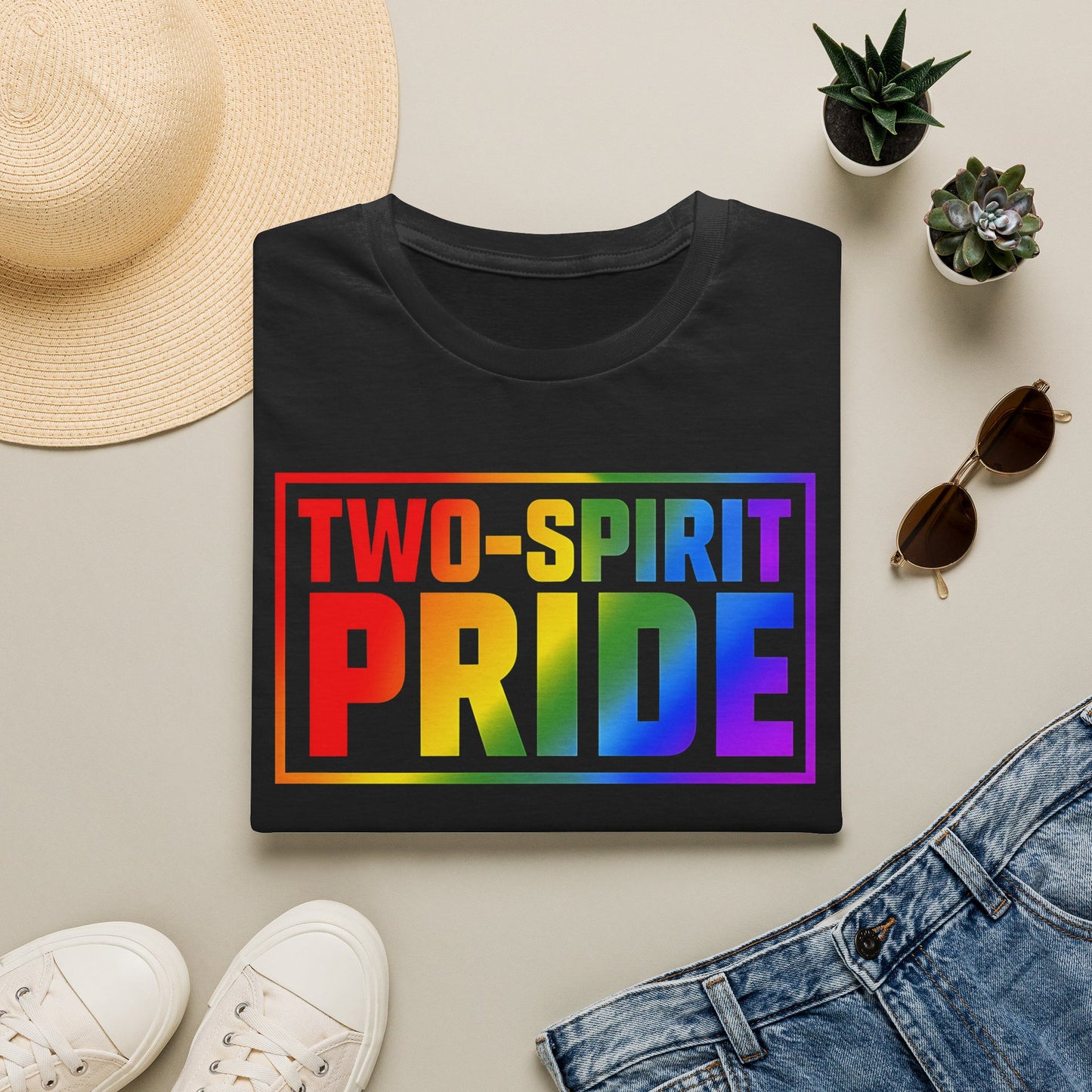 Two-Spirit Pride graphic featuring rainbow lettering and pride colours on a unisex shirt promoting LGBTQ2S+ and Indigenous visibility. Two-Spirit Pride Shirt, Two-Spirit Apparel, LGBTQ2S+ Indigenous Clothing, Indigenous Pride Shirt, Rainbow Pride Tee, Ally Friendly Pride Shirt, Two-Spirit Gift, Indigenous LGBTQ Apparel, Pride Clothing Canada, Inclusive Apparel