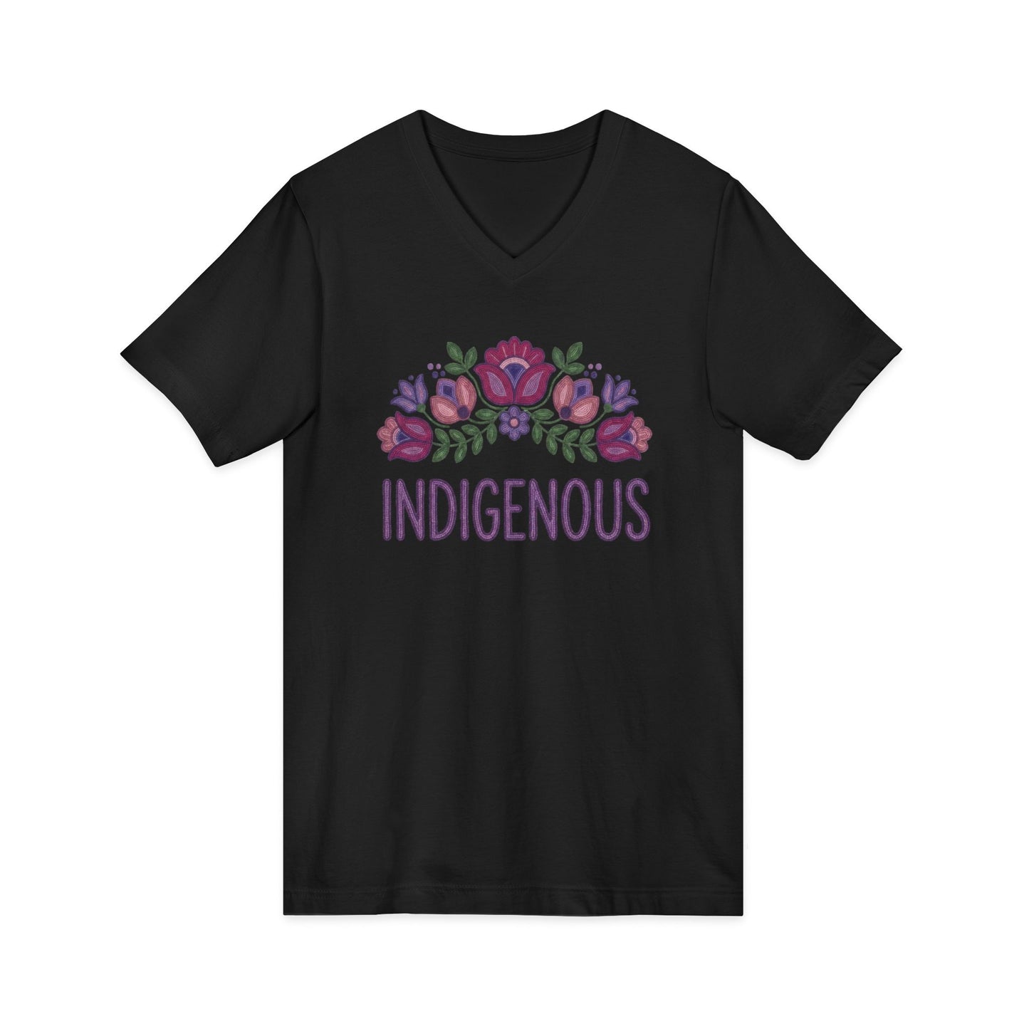 Indigenous Beaded Floral Unisex V-Neck T-Shirt