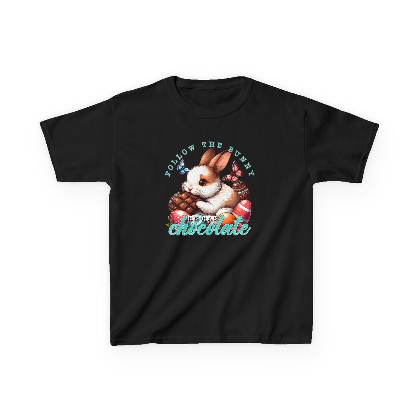 Follow The Bunny He Has Chocolate Kids T-Shirt