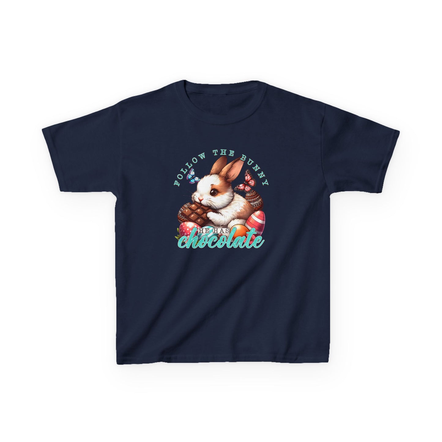 Follow The Bunny He Has Chocolate Kids T-Shirt