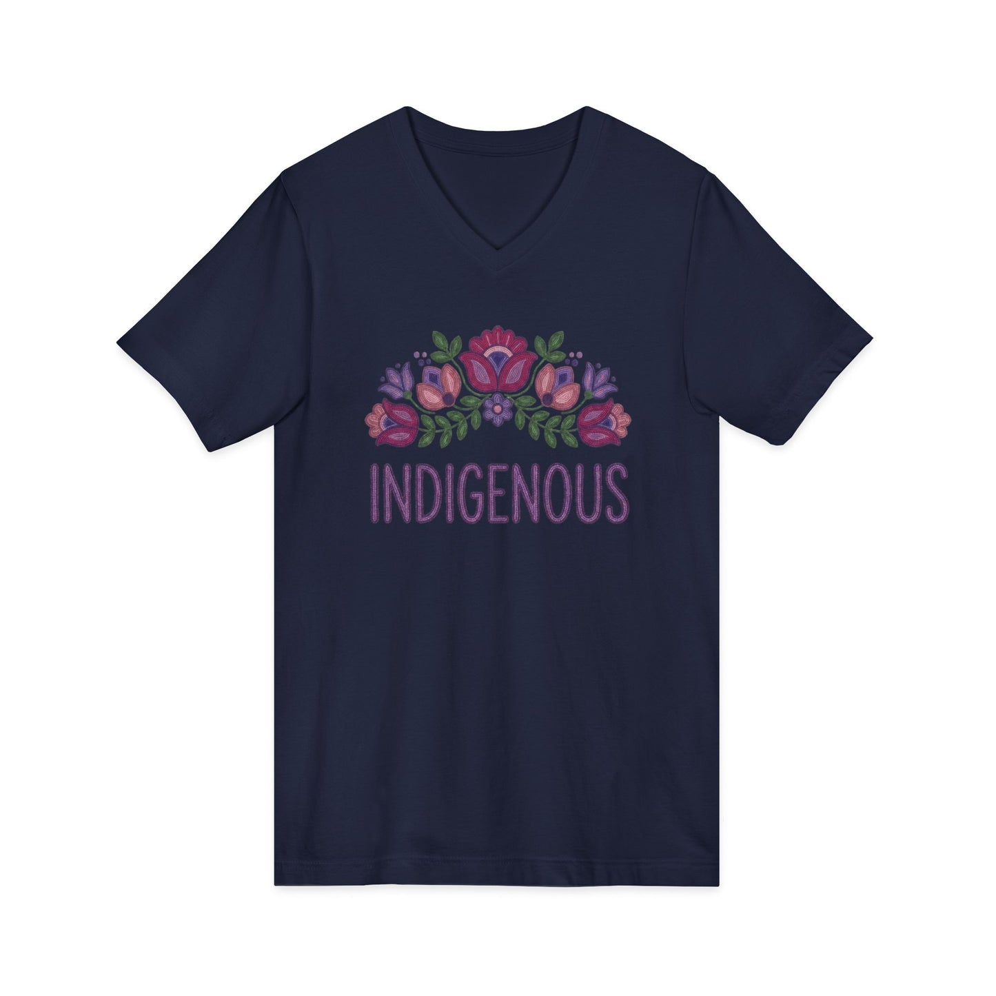 Indigenous Beaded Floral Unisex V-Neck T-Shirt