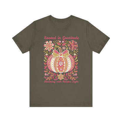 Rooted in Gratitude, Blooming With Autumn Light Pumpkin Unisex T-Shirt