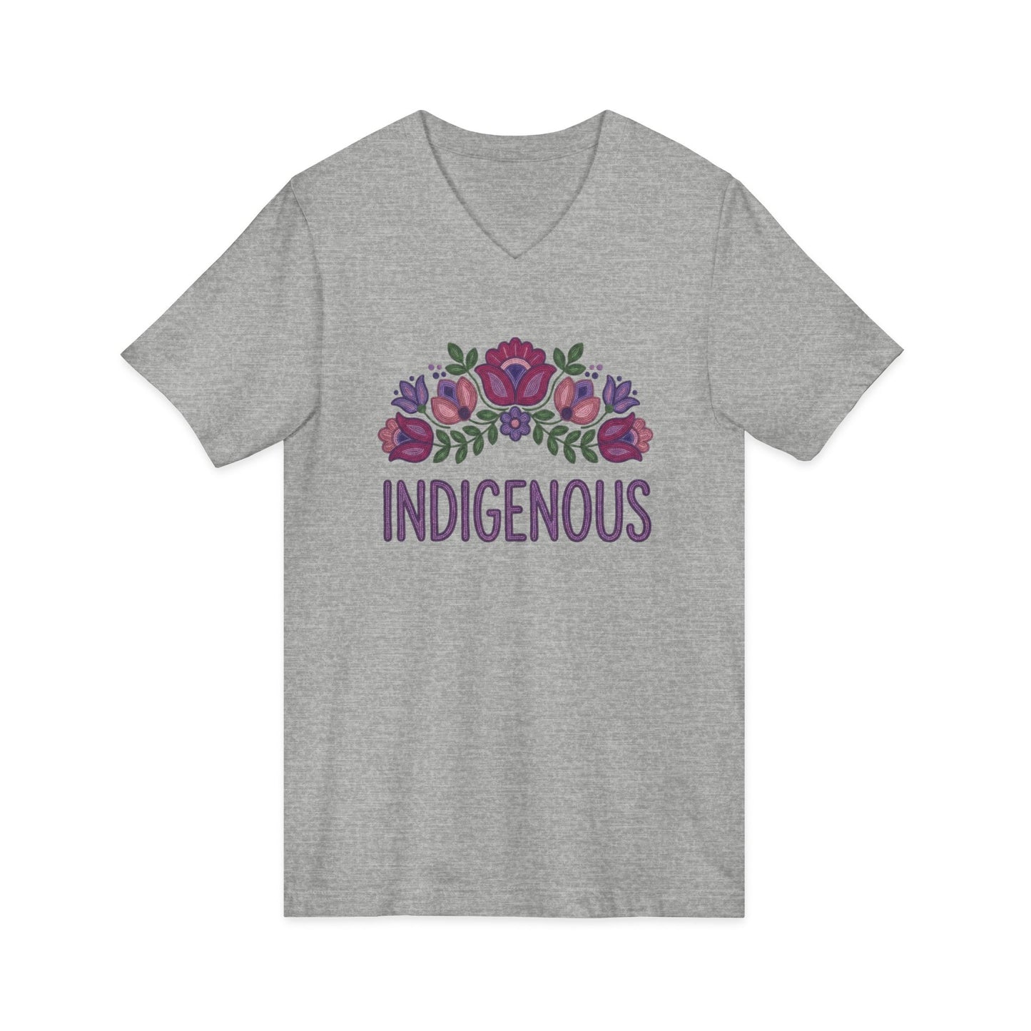 Indigenous Beaded Floral Unisex V-Neck T-Shirt