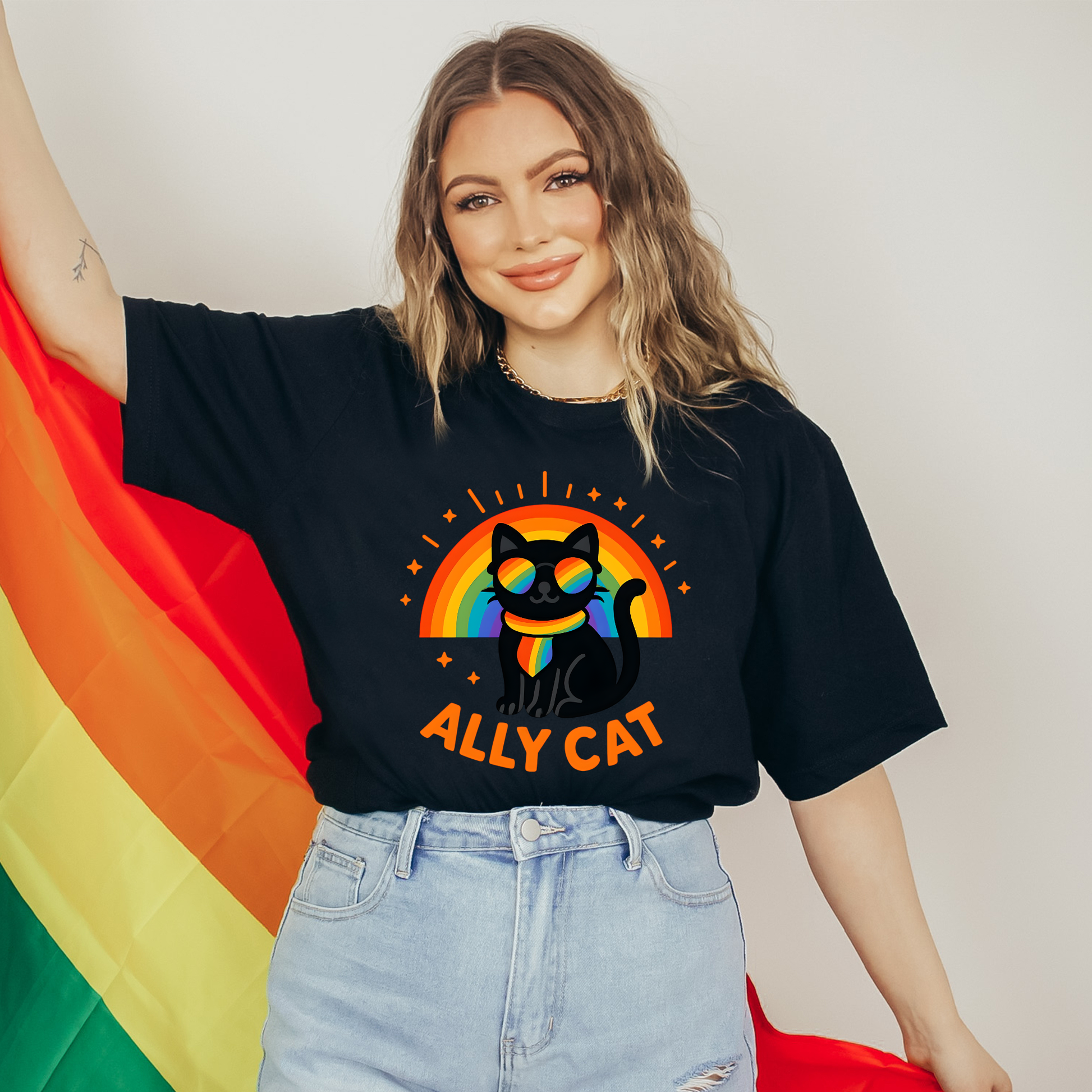 ally cat shirt, pride cat tee, lgbtq ally shirt, rainbow cat shirt, funny pride tee, cat lover pride shirt, pride apparel, ally rainbow shirt, inclusive apparel, rainbow graphic tee, lgbtq support shirt, unisex pride shirt, retro rainbow tee, cute cat graphic tee, pride month apparel