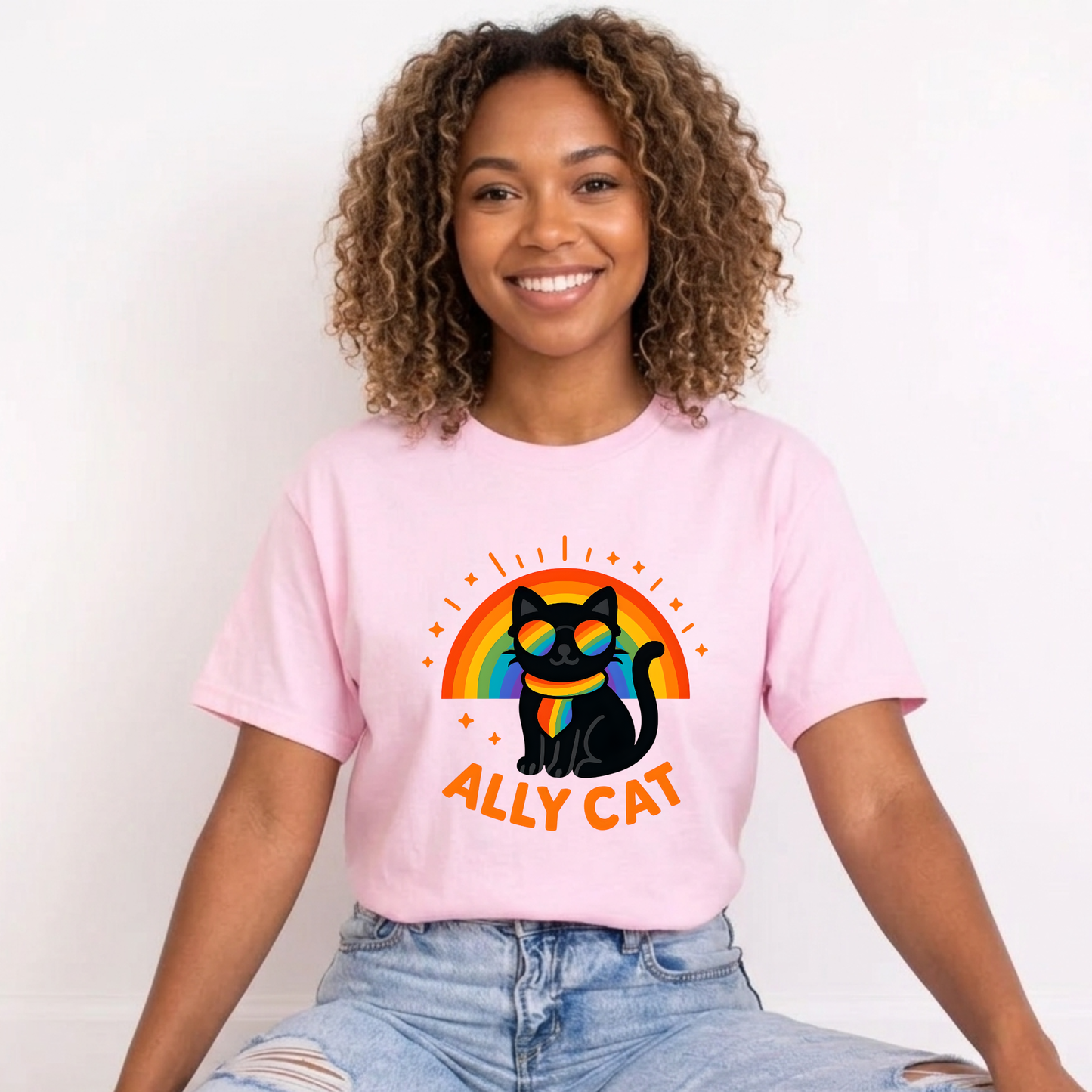 ally cat shirt, pride cat tee, lgbtq ally shirt, rainbow cat shirt, funny pride tee, cat lover pride shirt, pride apparel, ally rainbow shirt, inclusive apparel, rainbow graphic tee, lgbtq support shirt, unisex pride shirt, retro rainbow tee, cute cat graphic tee, pride month apparel