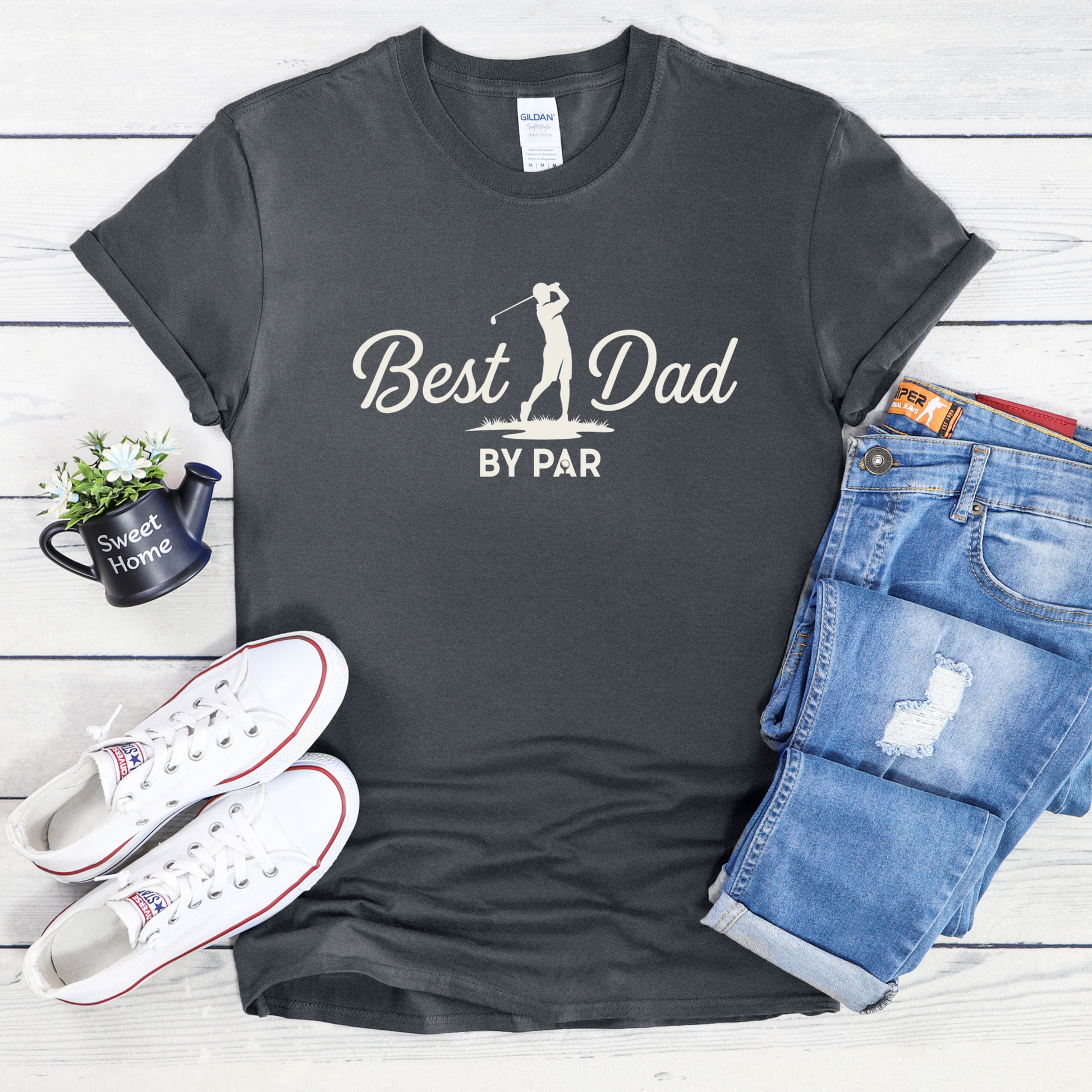 Best Dad By Par shirt with golf silhouette and funny pun text on a unisex tee. best dad by par, golf dad shirt, funny dad shirt, father gift tee, golf lover shirt, unisex graphic tee, dad pun shirt, Father’s Day shirt, sporty dad apparel, golf graphic tee, humorous t shirt, dad appreciation gift, golf themed shirt, everyday casual tee, best dad shirt