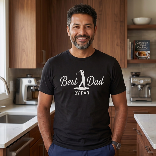 Best Dad By Par shirt with golf silhouette and funny pun text on a unisex tee. best dad by par, golf dad shirt, funny dad shirt, father gift tee, golf lover shirt, unisex graphic tee, dad pun shirt, Father’s Day shirt, sporty dad apparel, golf graphic tee, humorous t shirt, dad appreciation gift, golf themed shirt, everyday casual tee, best dad shirt