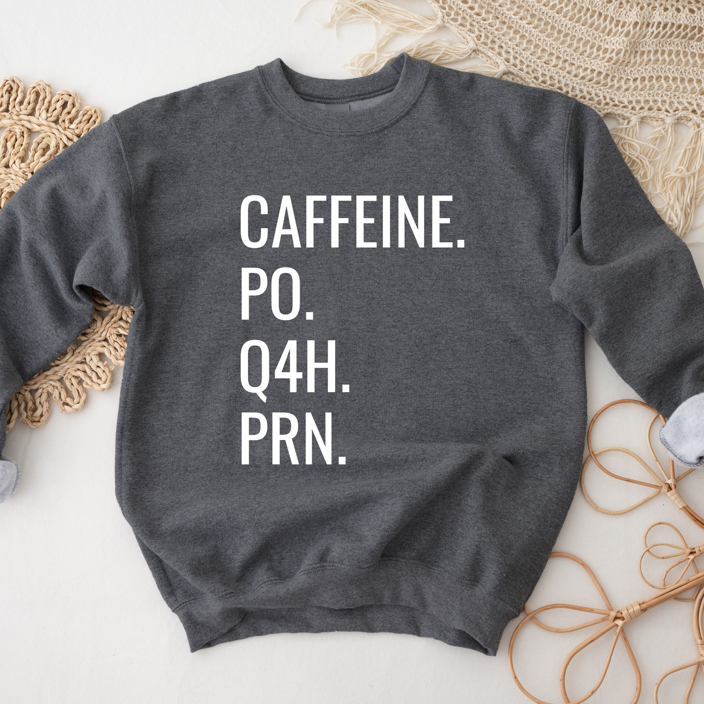 caffeine po q4h prn sweatshirt, nurse sweatshirt funny, nurse coffee sweatshirt, medical humor sweatshirt, nursing student crewneck, healthcare worker sweatshirt, funny nurse crewneck, coffee lover sweatshirt, rn sweatshirt, hospital humor shirt, cozy nurse sweatshirt, unisex crewneck sweatshirt