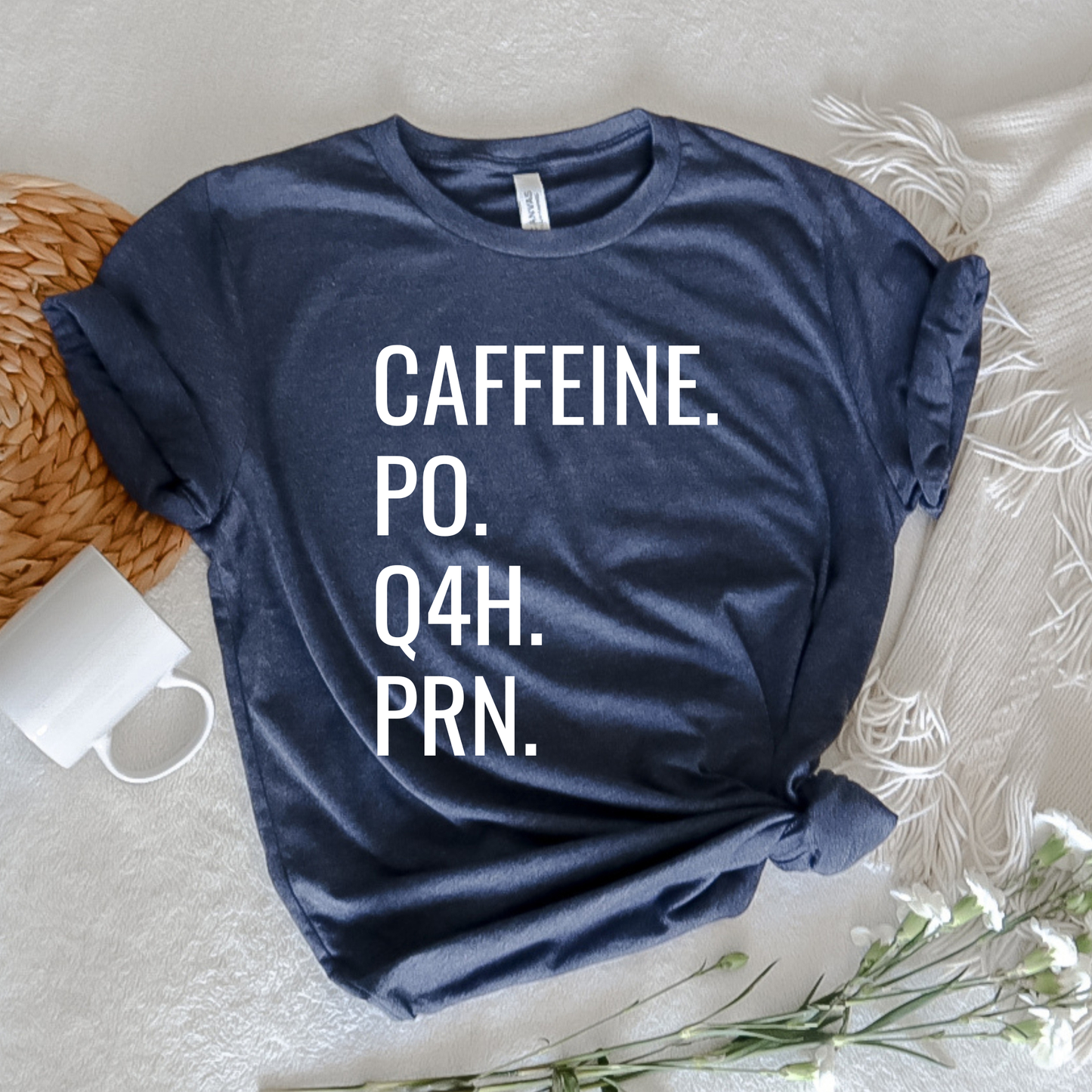 caffeine po q4h prn shirt, nurse coffee shirt, funny nurse shirt, medical humor shirt, nursing student shirt, nurse life shirt, healthcare worker shirt, coffee lover shirt, rn shirt, funny medical tee, nurse gift idea, hospital humor shirt, unisex nurse tee