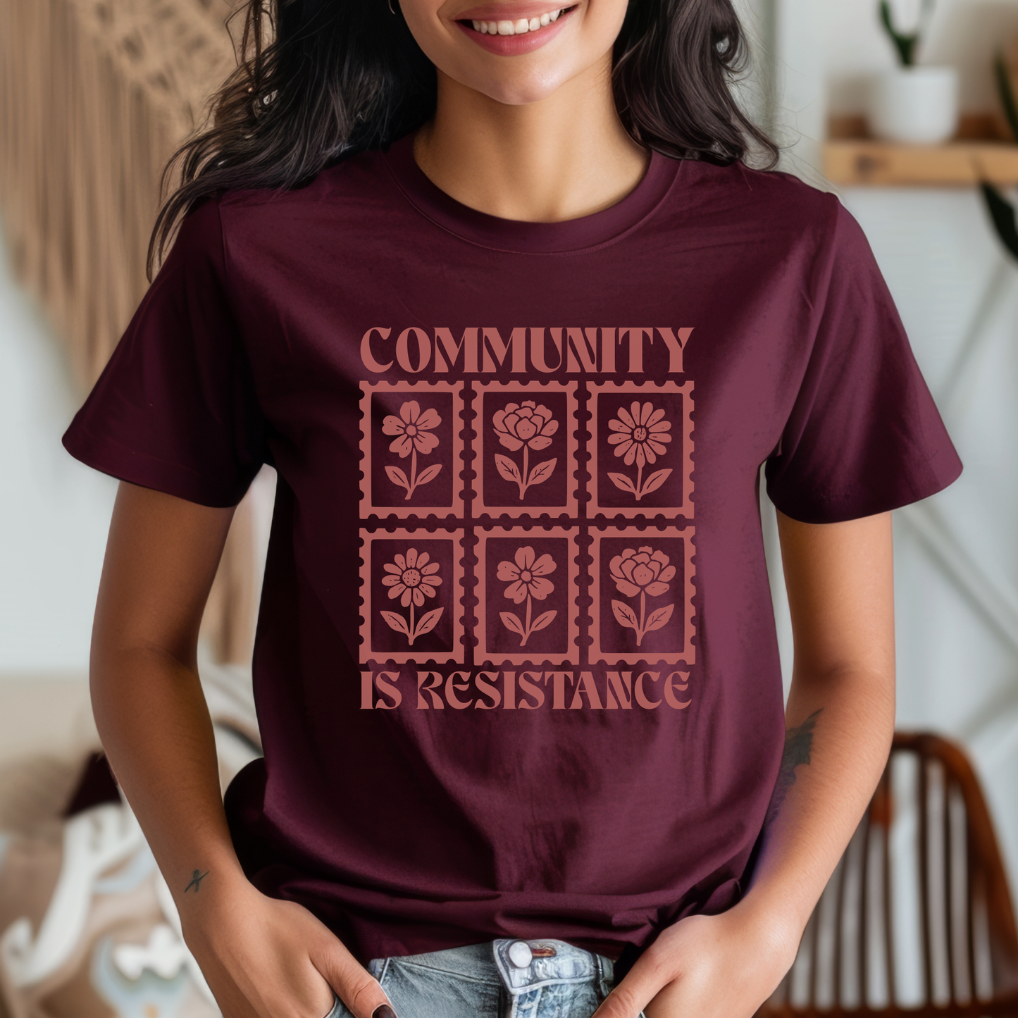 community is resistance shirt, floral stamp shirt, social justice shirt, activist graphic tee, community shirt, protest shirt, unity shirt, mutual aid shirt, progressive apparel, floral activist shirt, statement graphic tee, unisex activist shirt, community care shirt