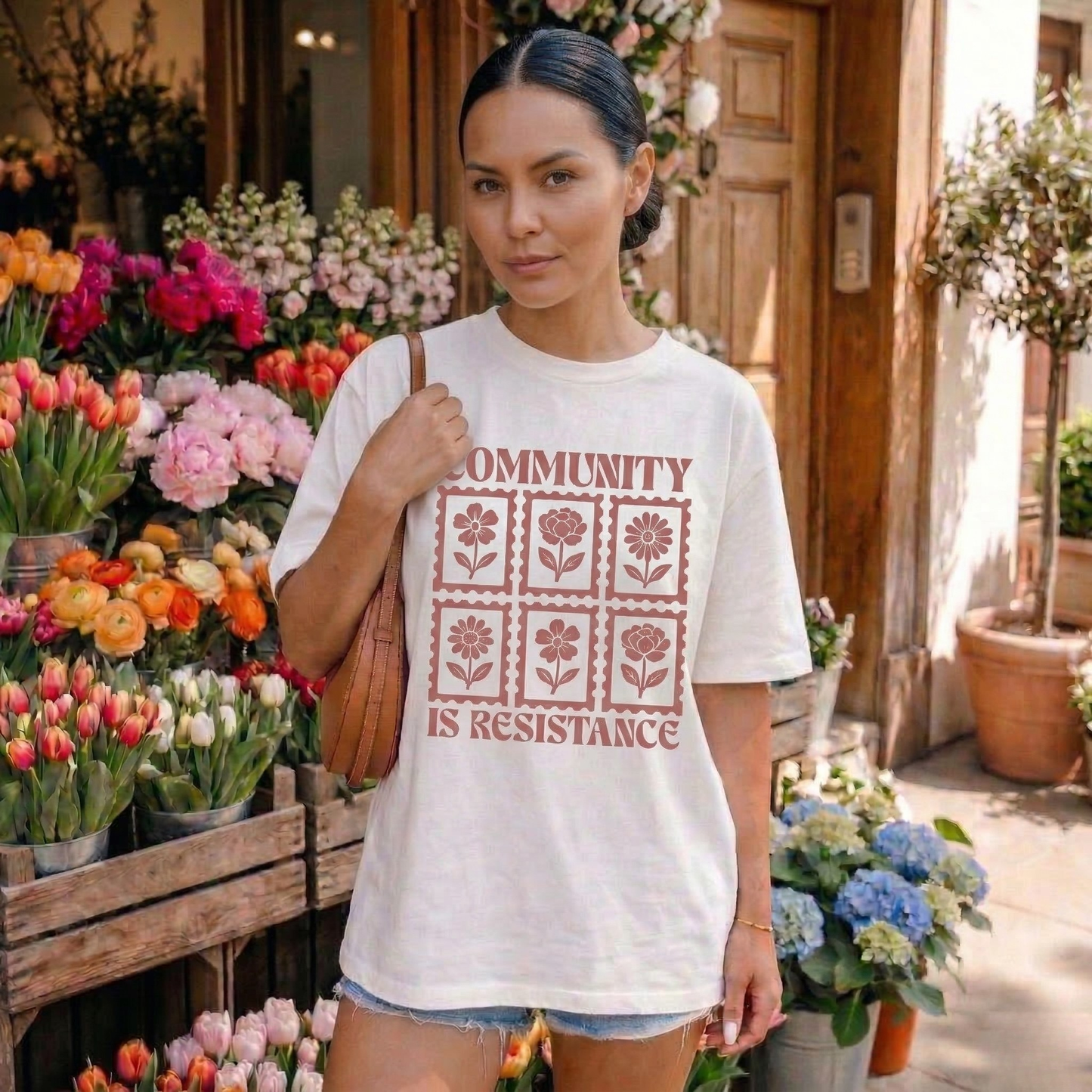 community is resistance shirt, floral stamp shirt, social justice shirt, activist graphic tee, community shirt, protest shirt, unity shirt, mutual aid shirt, progressive apparel, floral activist shirt, statement graphic tee, unisex activist shirt, community care shirt
