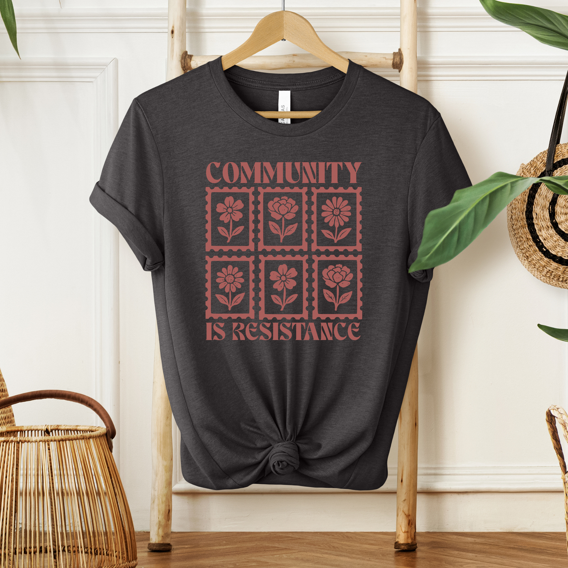 community is resistance shirt, floral stamp shirt, social justice shirt, activist graphic tee, community shirt, protest shirt, unity shirt, mutual aid shirt, progressive apparel, floral activist shirt, statement graphic tee, unisex activist shirt, community care shirt