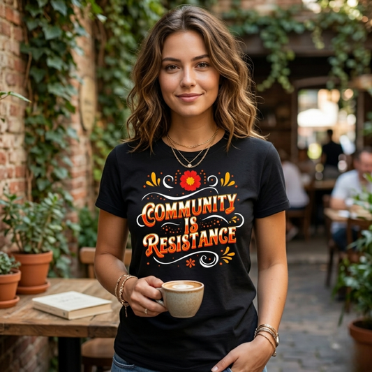 community is resistance shirt, floral resistance graphic tee, community unity floral shirt, resistance floral design t-shirt, activist floral apparel, solidarity floral graphic, community strength floral tee, floral activism shirt, unisex resistance floral top, floral social justice clothing