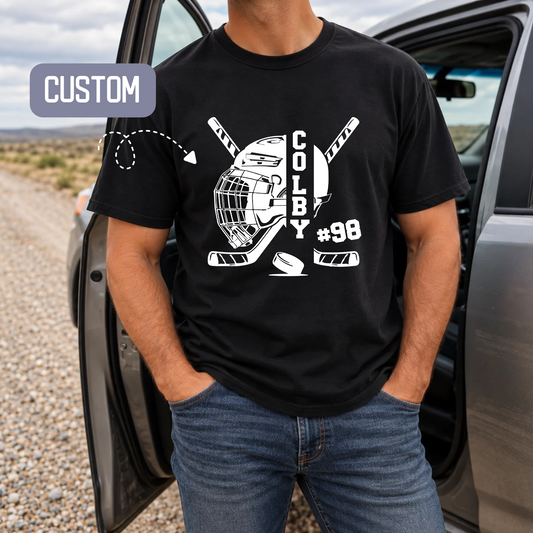 personalized hockey shirt, custom hockey t-shirt, hockey name and number shirt, custom hockey player tee, hockey mom shirt, hockey dad shirt, hockey player gift, personalized hockey gift, hockey jersey number shirt, hockey team shirt, hockey graphic tee, custom sports shirt, hockey tournament shirt, hockey season apparel, hockey lover gift, youth hockey gift, hockey family shirt, hockey birthday gift, Canadian hockey shirt, custom hockey apparel