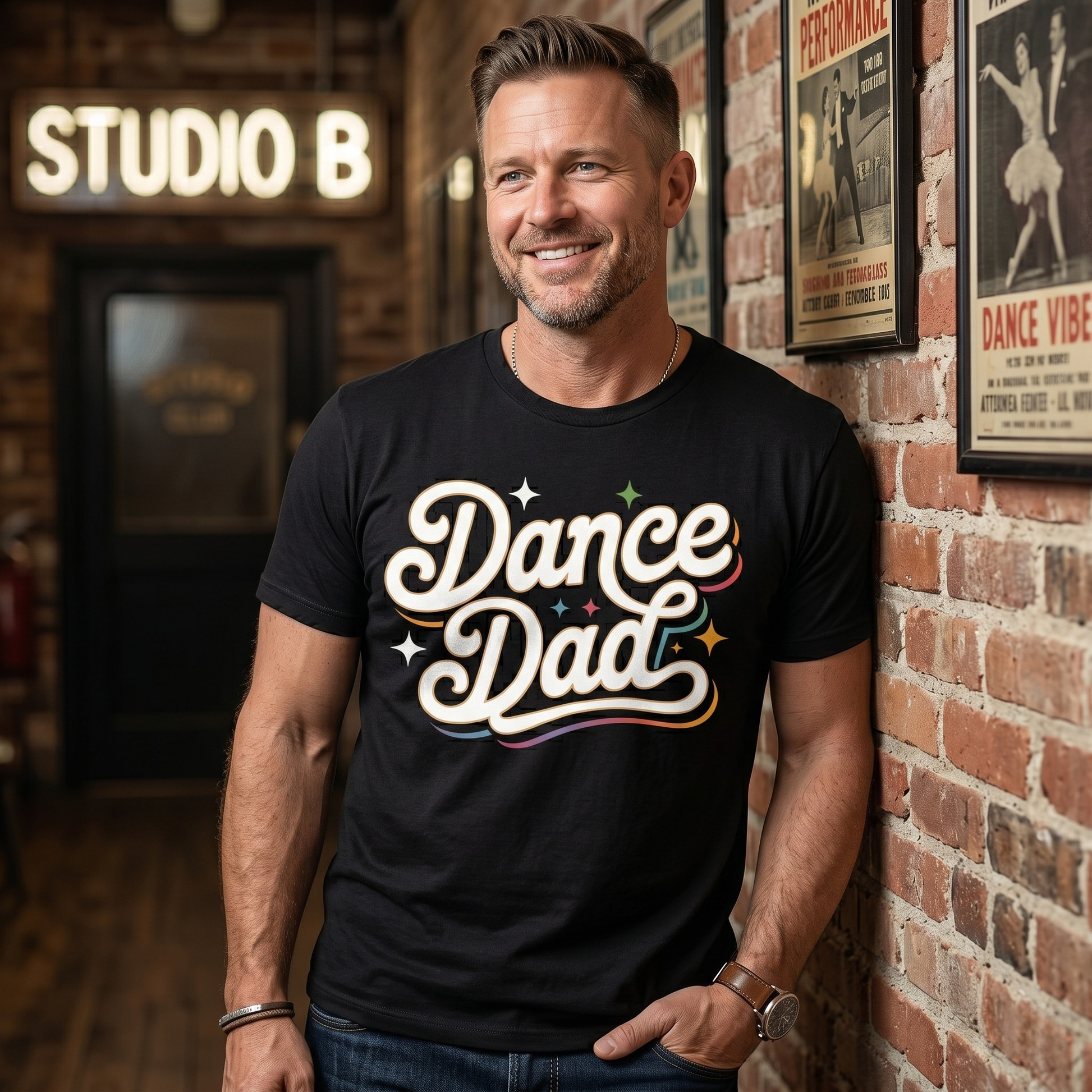 Dance Dad unisex shirt with bold retro typography design on a graphic tee. dance dad shirt, proud dance dad, dance parent tee, unisex graphic tee, recital shirt, competition shirt, dance family apparel, dad gift shirt, retro typography shirt, supportive parent shirt, dance life shirt, father pride tee, everyday graphic tee, performance shirt, dance dad apparel