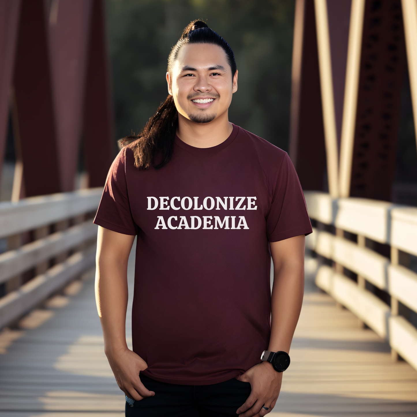 decolonize academia shirt, academic activism shirt, social justice tee, statement graphic tee, unisex protest shirt, educator shirt, student activism apparel, minimalist text shirt, black and white text shirt, inclusive education shirt, campus wear tee, anti colonial shirt, meaningful statement shirt, activism clothing, unisex graphic tee
