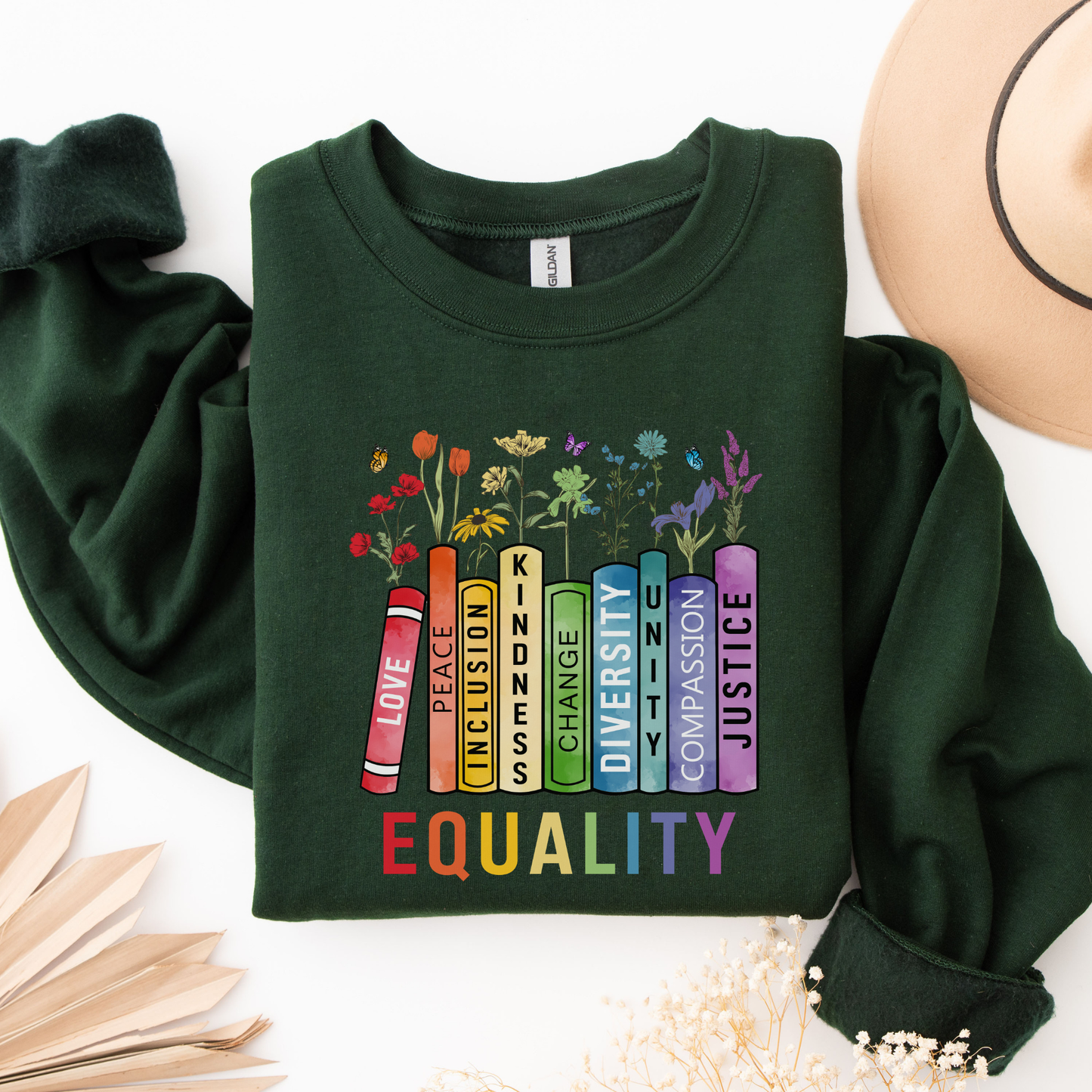 equality book sweatshirt, equality bookstack crewneck, rainbow equality sweatshirt, diversity and inclusion sweater, kindness justice compassion sweatshirt, teacher equality sweatshirt, librarian equality pullover, book lover pride sweatshirt, LGBTQ ally rainbow sweatshirt, social justice graphic crewneck, inclusive classroom apparel, unisex equality sweater, rainbow book design sweatshirt
