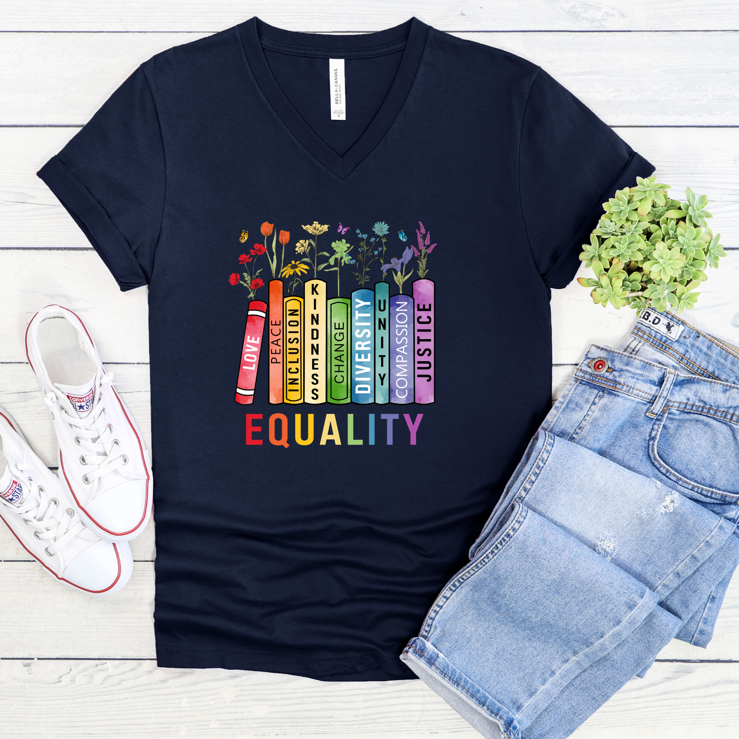 equality book v-neck t-shirt, equality bookstack v-neck, rainbow equality v-neck tee, diversity and inclusion shirt, kindness justice compassion shirt, teacher equality v-neck, librarian equality t-shirt, book lover pride v-neck, LGBTQ ally rainbow tee, social justice graphic shirt, inclusive classroom apparel, equality graphic v-neck, unisex rainbow book shirt