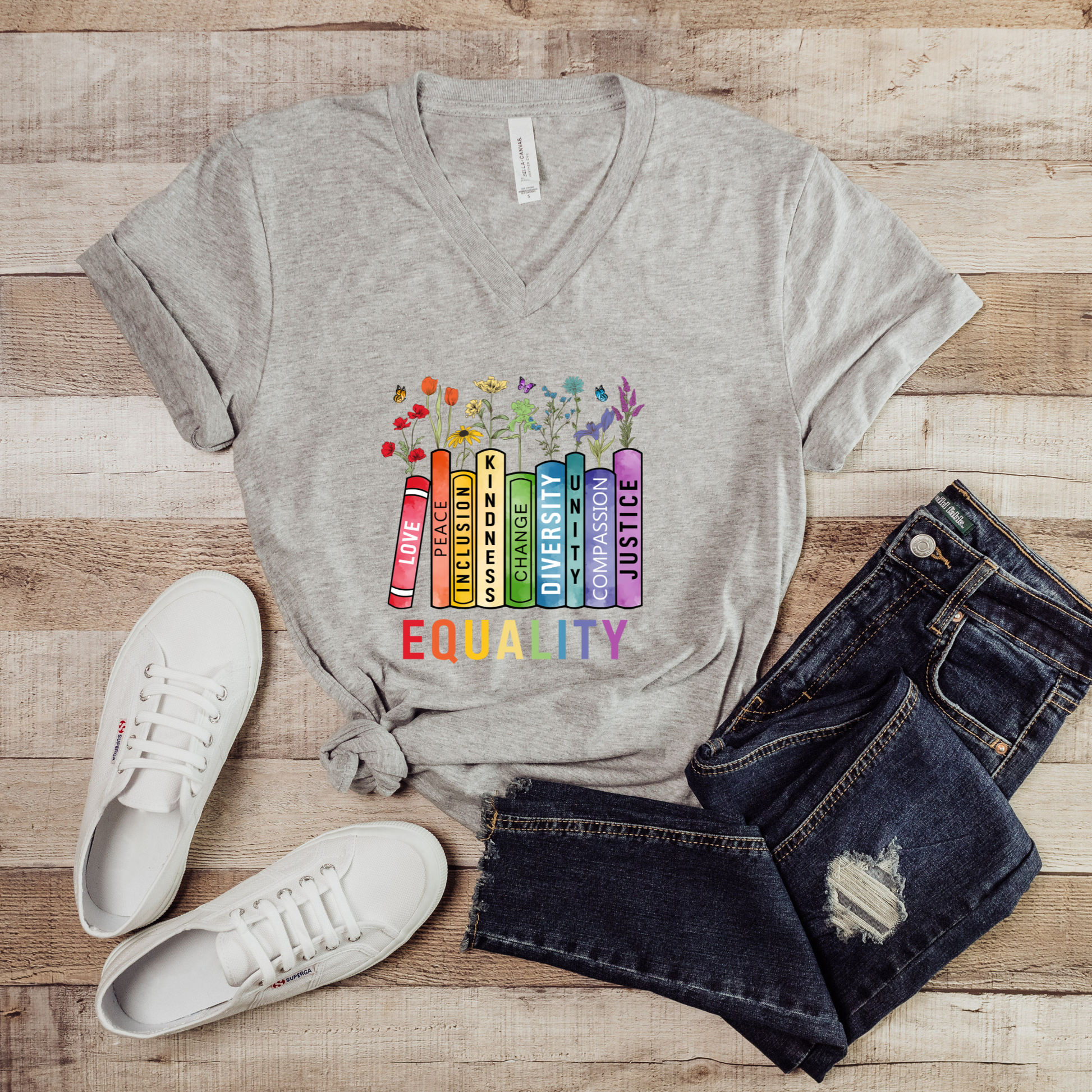 equality book v-neck t-shirt, equality bookstack v-neck, rainbow equality v-neck tee, diversity and inclusion shirt, kindness justice compassion shirt, teacher equality v-neck, librarian equality t-shirt, book lover pride v-neck, LGBTQ ally rainbow tee, social justice graphic shirt, inclusive classroom apparel, equality graphic v-neck, unisex rainbow book shirt