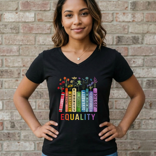equality book v-neck t-shirt, equality bookstack v-neck, rainbow equality v-neck tee, diversity and inclusion shirt, kindness justice compassion shirt, teacher equality v-neck, librarian equality t-shirt, book lover pride v-neck, LGBTQ ally rainbow tee, social justice graphic shirt, inclusive classroom apparel, equality graphic v-neck, unisex rainbow book shirt