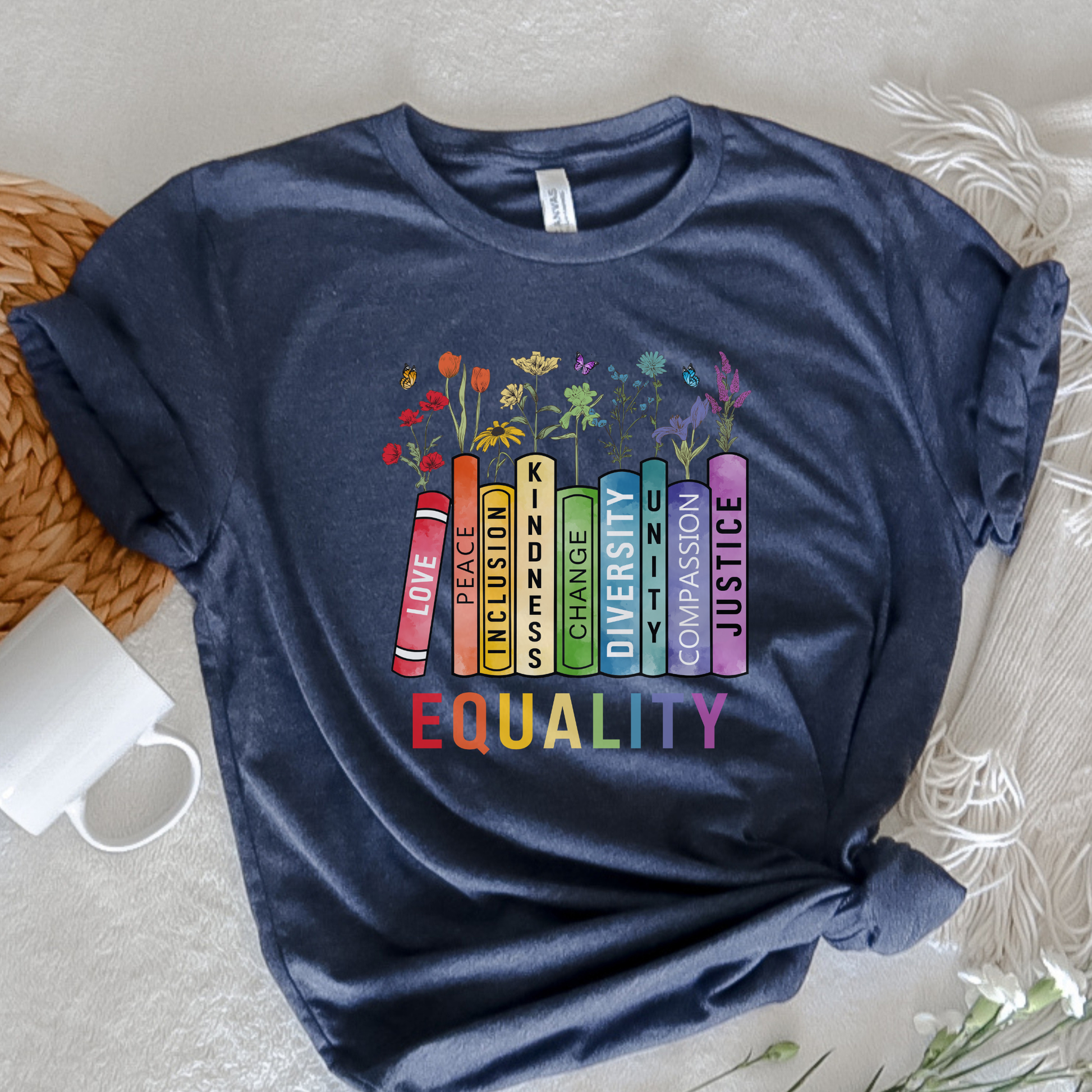 equality book shirt, equality bookstack tee, rainbow equality t-shirt, diversity inclusion kindness justice shirt, teacher equality shirt, librarian equality tee, book lover pride shirt, LGBTQ ally graphic tee, social justice rainbow shirt, inclusive classroom apparel