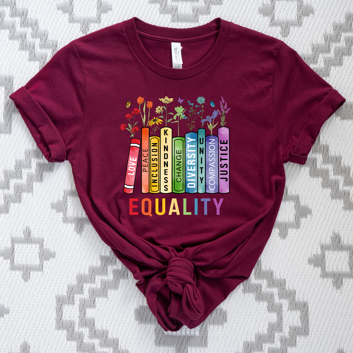equality book shirt, equality bookstack tee, rainbow equality t-shirt, diversity inclusion kindness justice shirt, teacher equality shirt, librarian equality tee, book lover pride shirt, LGBTQ ally graphic tee, social justice rainbow shirt, inclusive classroom apparel