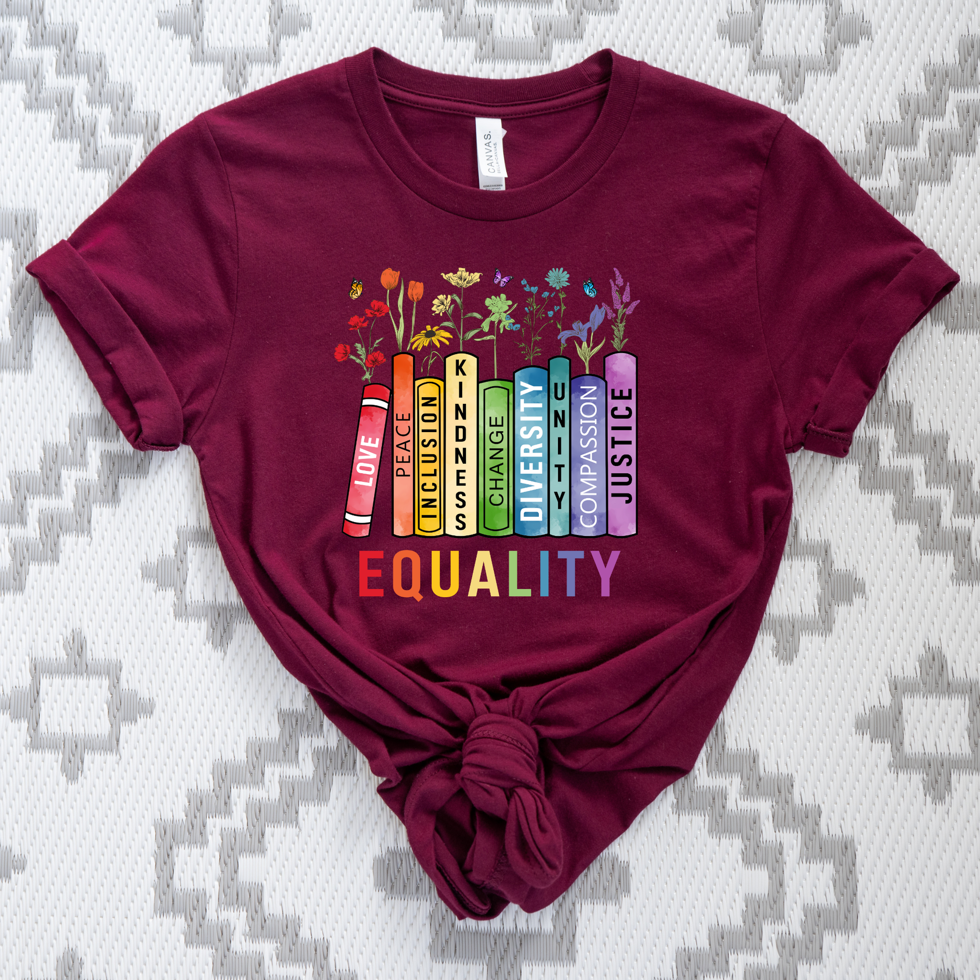 equality book shirt, equality bookstack tee, rainbow equality t-shirt, diversity inclusion kindness justice shirt, teacher equality shirt, librarian equality tee, book lover pride shirt, LGBTQ ally graphic tee, social justice rainbow shirt, inclusive classroom apparel