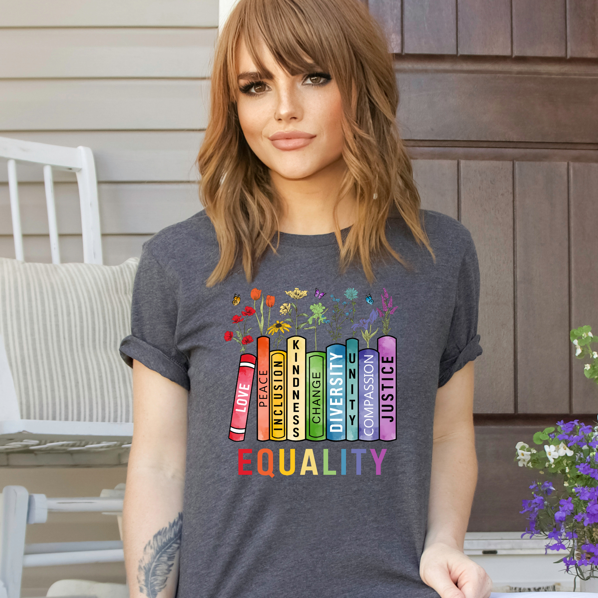 equality book shirt, equality bookstack tee, rainbow equality t-shirt, diversity inclusion kindness justice shirt, teacher equality shirt, librarian equality tee, book lover pride shirt, LGBTQ ally graphic tee, social justice rainbow shirt, inclusive classroom apparel