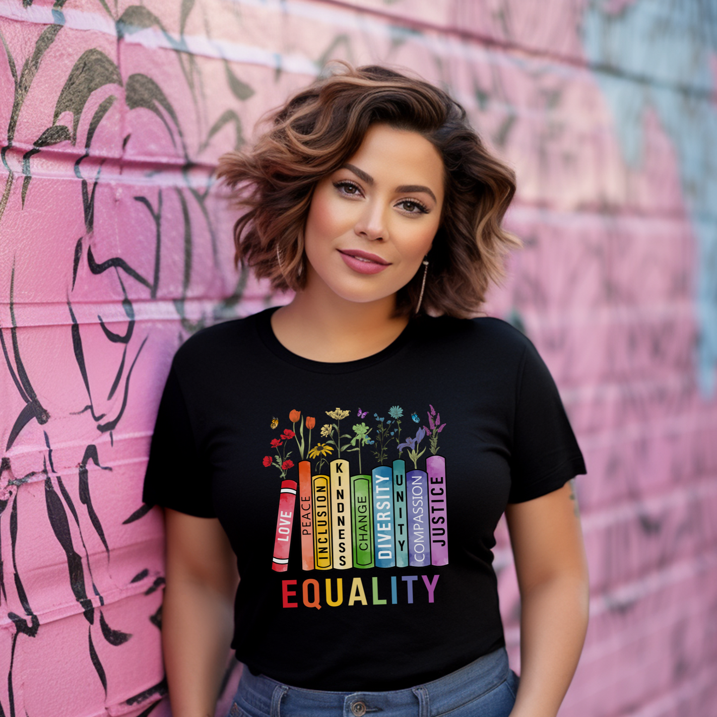 equality book shirt, equality bookstack tee, rainbow equality t-shirt, diversity inclusion kindness justice shirt, teacher equality shirt, librarian equality tee, book lover pride shirt, LGBTQ ally graphic tee, social justice rainbow shirt, inclusive classroom apparel