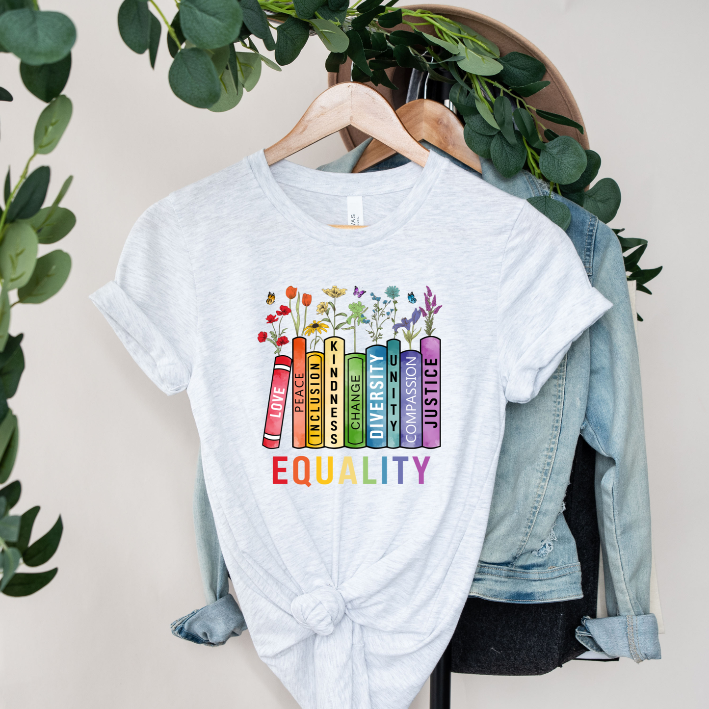 equality book shirt, equality bookstack tee, rainbow equality t-shirt, diversity inclusion kindness justice shirt, teacher equality shirt, librarian equality tee, book lover pride shirt, LGBTQ ally graphic tee, social justice rainbow shirt, inclusive classroom apparel