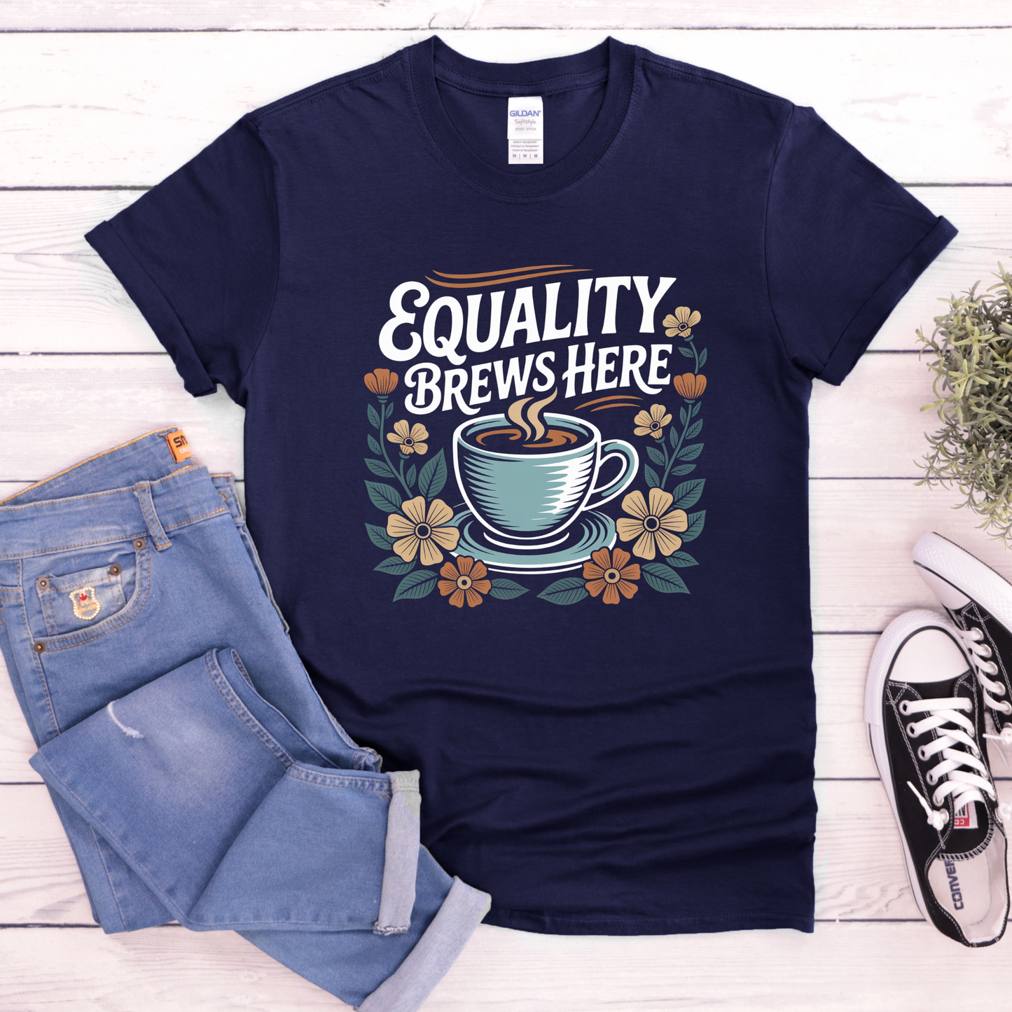 equality brews here shirt, coffee lover shirt, floral coffee shirt, equality graphic tee, barista shirt, feminist coffee shirt, social justice shirt, diversity shirt, indigenous shop canada