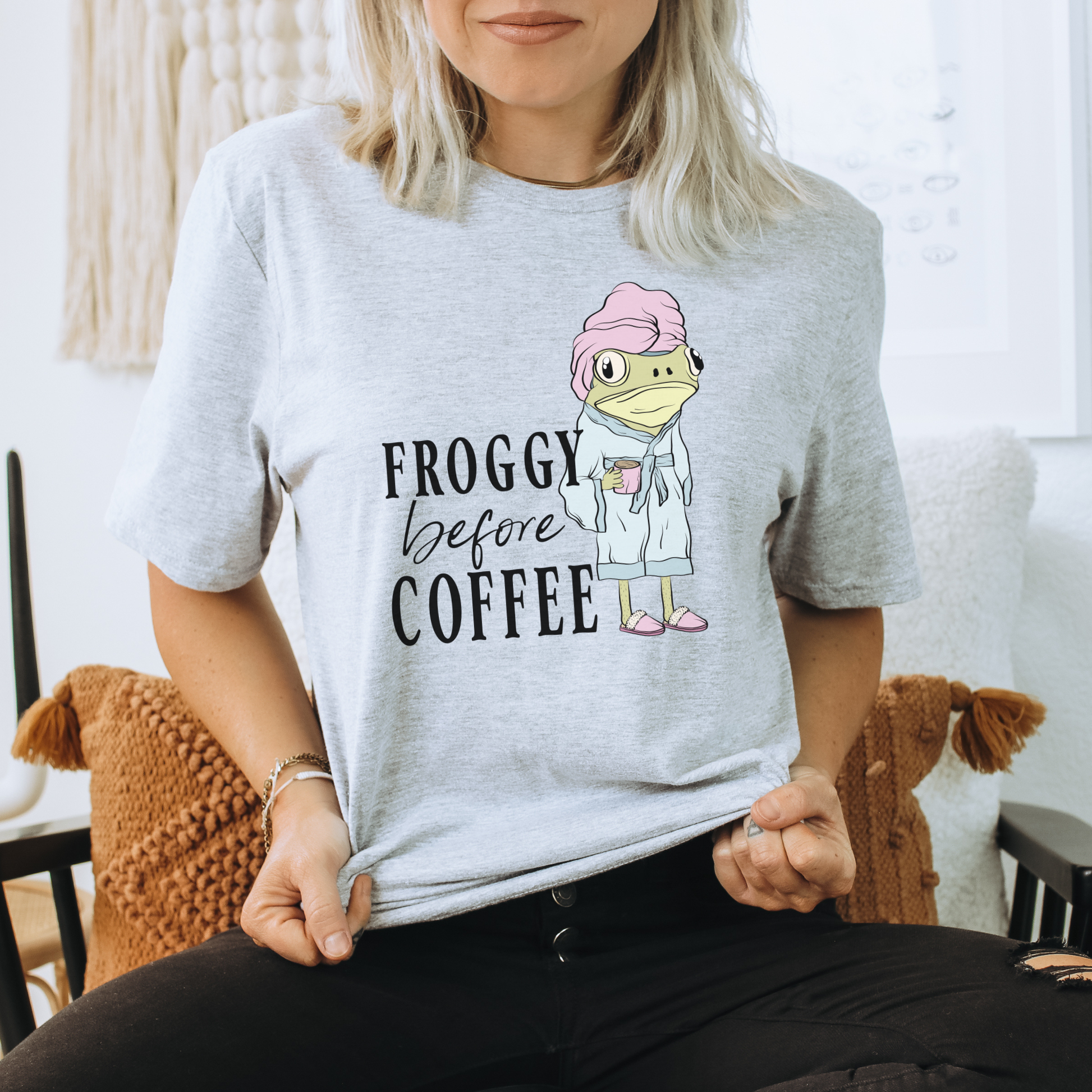frog shirt, funny frog tee, coffee shirt, before coffee mood, funny coffee shirt, cute frog shirt, coffee lover gift, morning person joke, not a morning person, cozy aesthetic shirt, animal graphic tee, unisex funny shirt, frog lover gift, caffeine lover tee, relatable humor shirt