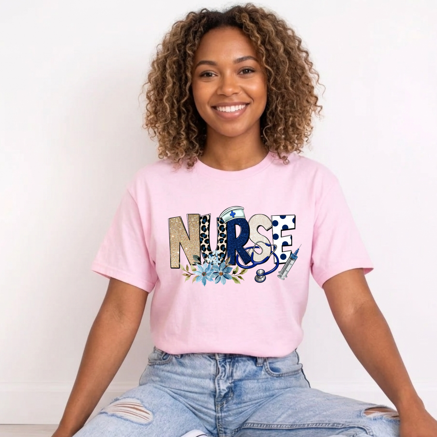 Stylish nurse floral stethoscope t-shirt perfect for nurses, nursing students, and healthcare workers. A thoughtful nurse appreciation gift for RN, LPN, CNA, and medical professionals.