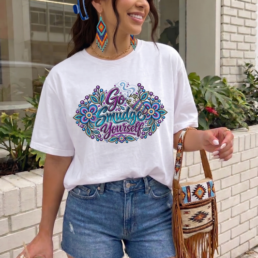 Go Smudge Yourself, Go Smudge Yourself Shirt, Smudge Shirt, Smudging Shirt, Indigenous Shirt, Indigenous Clothing, Indigenous Apparel, Indigenous Humor, Indigenous Humour, Native Humor Shirt, Indigenous Floral Shirt, Beaded Floral Shirt, Beadwork Inspired, Indigenous Art, Indigenous Design, Sage Shirt, Smudge Yourself, Funny Indigenous Shirt, Indigenous Gift, Indigenous Gifts, Indigenous Pride, Indigenous Woman Shirt, Auntie Shirt, Powwow Shirt,