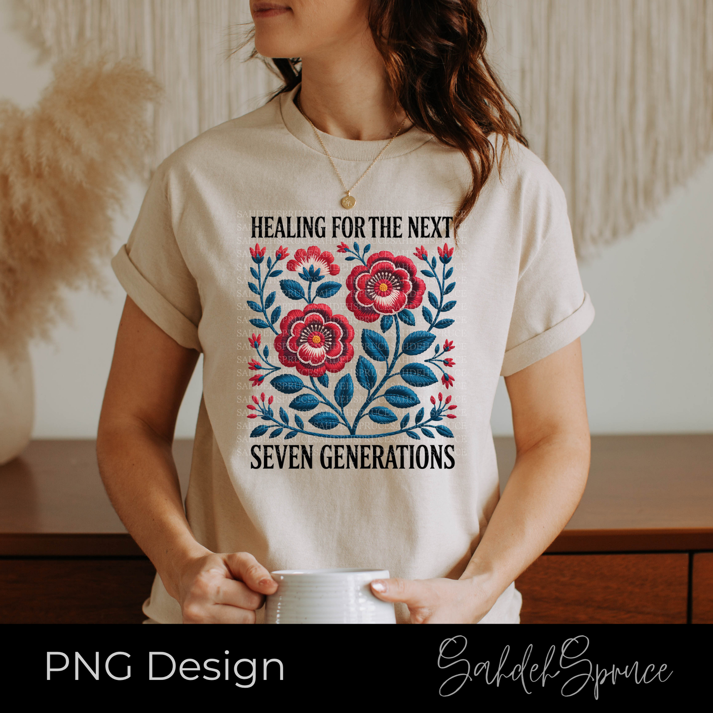 Healing for the next seven generations floral PNG design, Indigenous design png