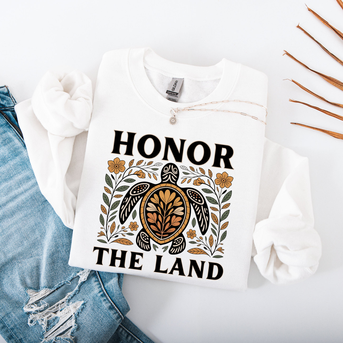 sweatshirt with 'Honor the Land' design, honor the land turtle sweatshirt, indigenous turtle floral crewneck, indigenous designed fleece, land defender sweatshirt, turtle symbolism indigenous apparel, floral turtle sweatshirt, indigenous environmental hoodie, honor the land pullover, unisex indigenous sweatshirt, sahdeh spruce crewneck, cultural pride turtle fleece, native land stewardship shirt