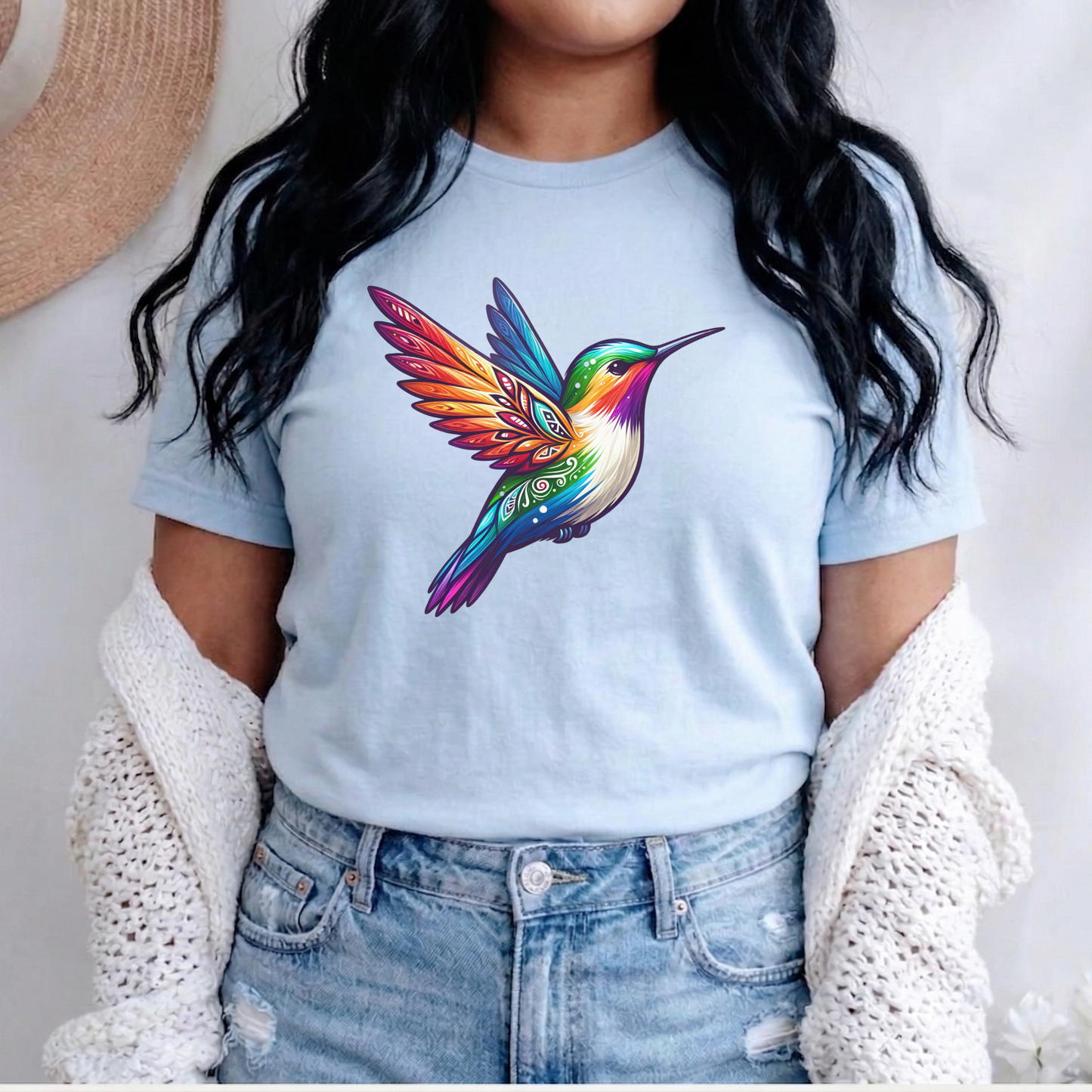Colourful Indigenous Pride hummingbird design on t-shirt featuring rainbow feathers and Indigenous-inspired artwork. Indigenous Pride Shirt, Indigenous Hummingbird Shirt, LGBTQ2S+ Indigenous Apparel, Pride Hummingbird Tee, Indigenous Clothing Canada, Rainbow Hummingbird Shirt, Indigenous Designed Apparel, Native Pride Shirt, Indigenous LGBTQ Shirt