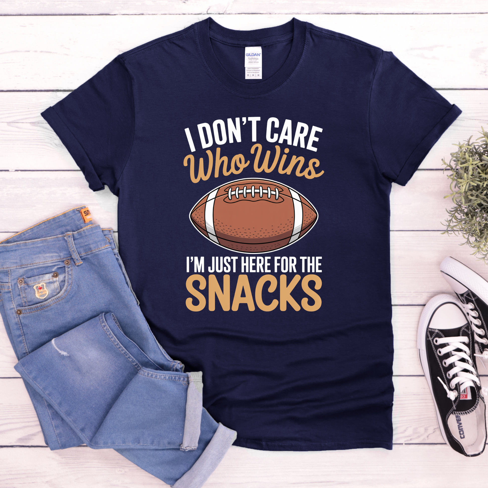 funny football shirt, game day shirt, snack lover shirt, super bowl party tee, I don’t care who wins shirt, here for the snacks shirt, football fan t-shirt, tailgate outfit, big game shirt, casual sports fan tee, humorous graphic tee, unisex game day top, football party clothing, lazy fan shirt, game day snacks shirt