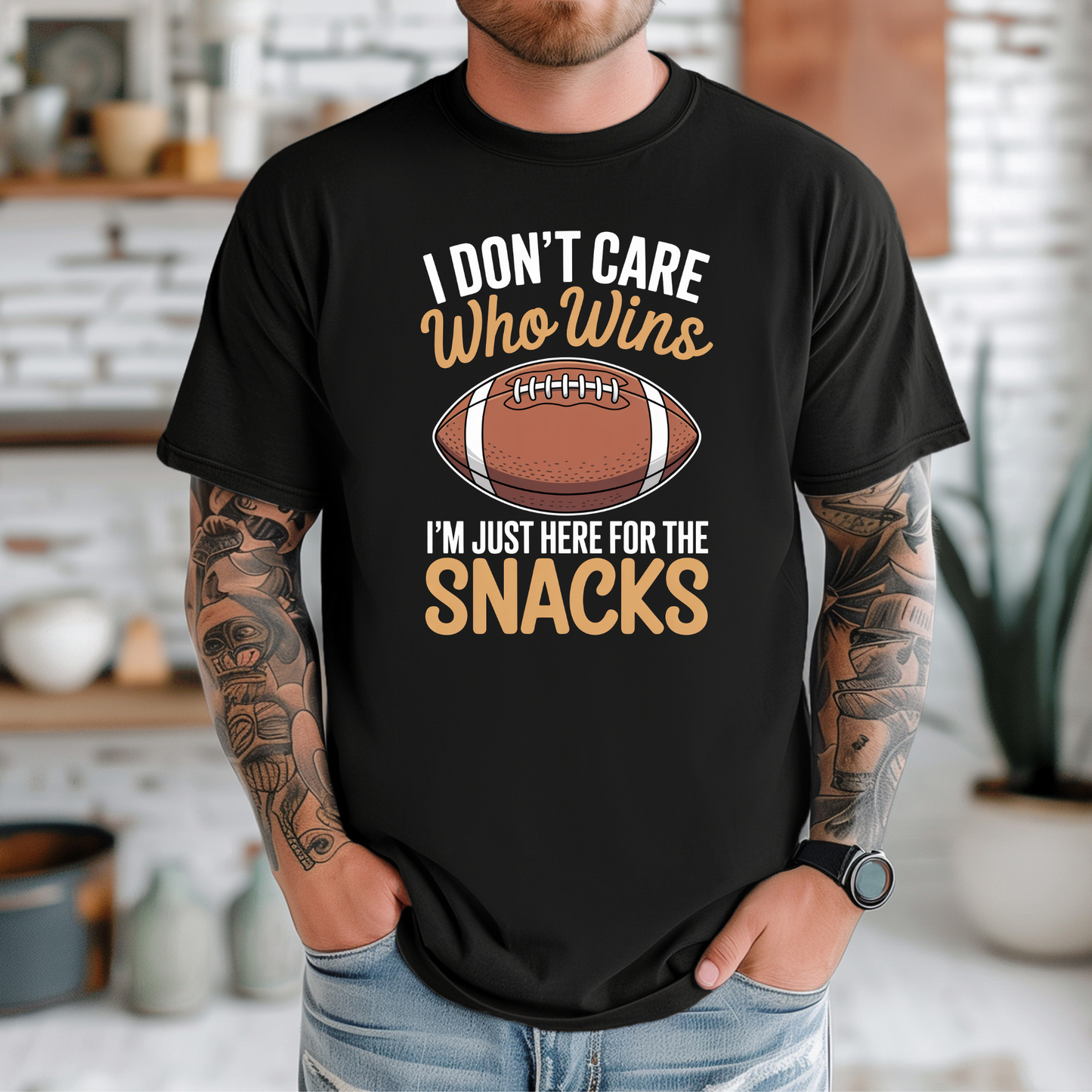 funny football shirt, game day shirt, snack lover shirt, super bowl party tee, I don’t care who wins shirt, here for the snacks shirt, football fan t-shirt, tailgate outfit, big game shirt, casual sports fan tee, humorous graphic tee, unisex game day top, football party clothing, lazy fan shirt, game day snacks shirt
