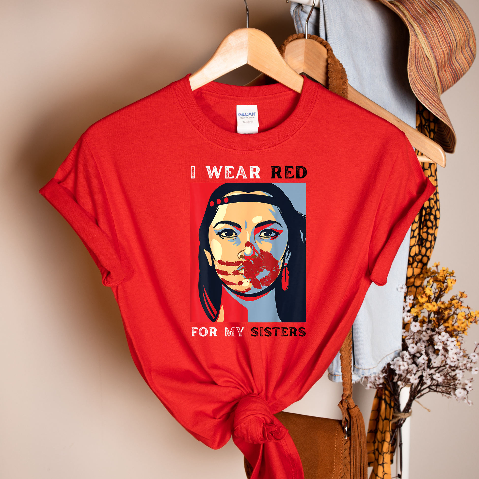 I Wear Red For My Sisters, MMIWG shirt, red shirt awareness, Indigenous women shirt, unisex graphic tee, awareness t shirt, Indigenous advocacy, Missing and Murdered Indigenous Women, solidarity shirt, statement tee, Indigenous rights, red for my sisters shirt