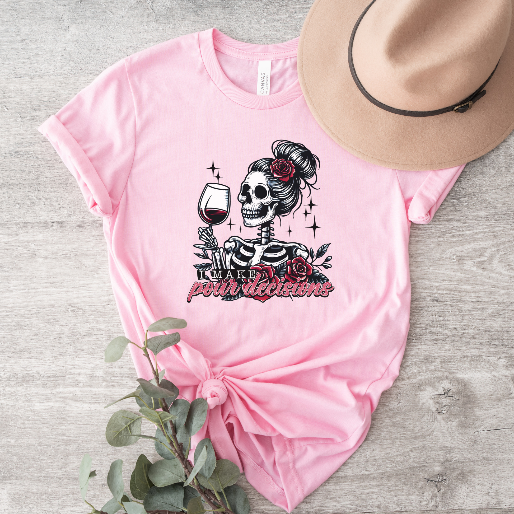 I Make Pour Decisions Shirt featuring a skeleton holding a glass of red wine with roses, sparkles, and funny wine-themed lettering. i make pour decisions shirt, wine lover shirt, funny wine shirt, wine mom shirt, skeleton wine shirt, wine drinking shirt, wine pun shirt, funny mom shirt, girls wine night shirt, vineyard outfit, spooky wine shirt, halloween wine shirt, wine enthusiast gift, wine tasting shirt, gothic wine shirt, funny drinking shirt, girls trip shirt, wine lover gift, skeleton shirt, wine hum