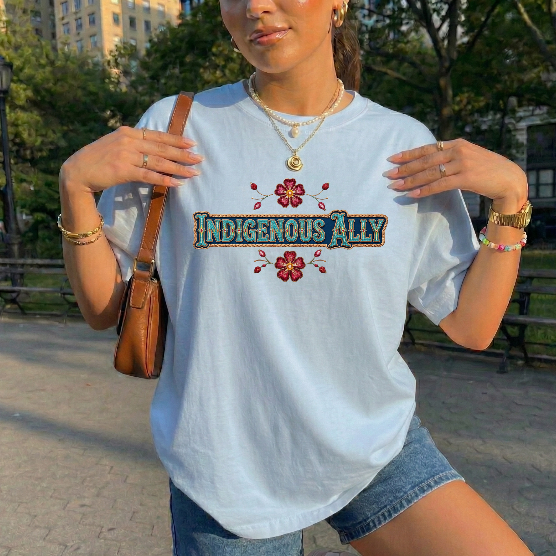 indigenous ally shirt, indigenous supporter tee, ally apparel, indigenous awareness shirt, beaded floral shirt, native inspired design, solidarity shirt, indigenous rights apparel, ally gift idea, floral beadwork tee, truth and reconciliation shirt, indigenous community support, unisex graphic tee, awareness clothing, indigenous ally apparel
